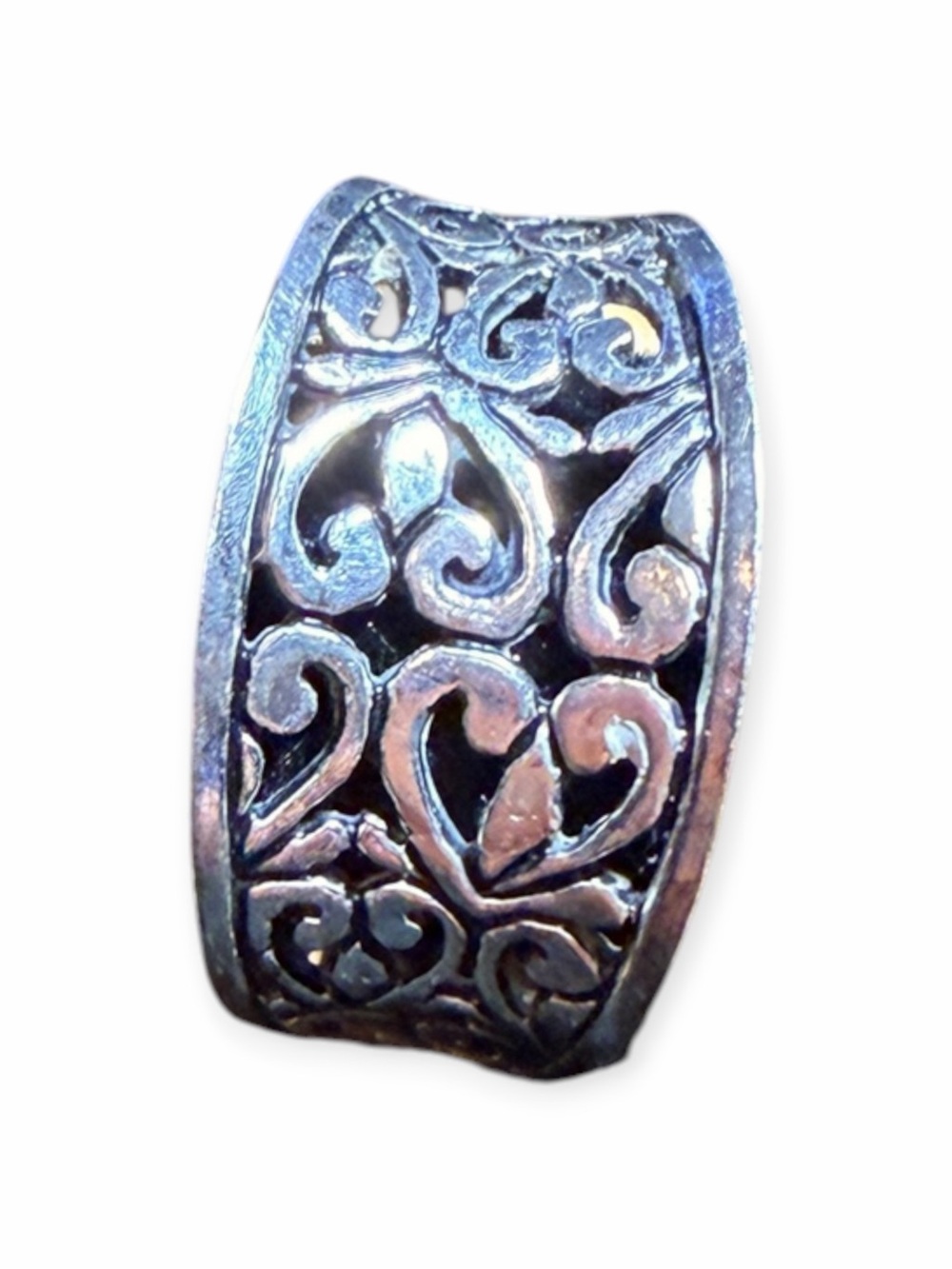 Vintage Sterling Silver Filigree Heart Scroll Cigar Band Ring Size 8 Heavy 25g